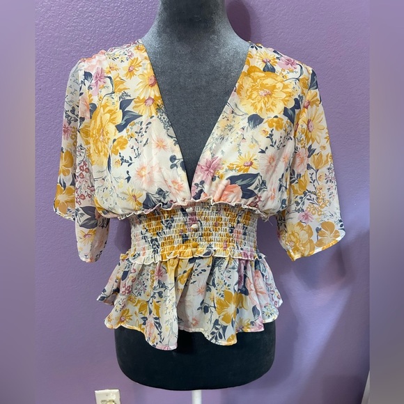 Flower v-neck blouse - Picture 1 of 7